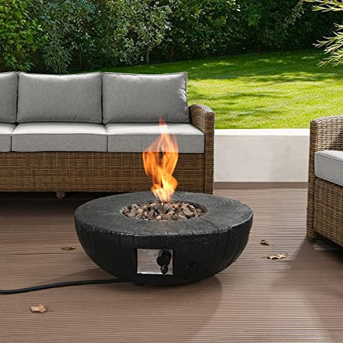 Round Outdoor Charred Wood Effect Concrete Gas Fire Bowl