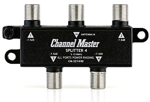 Channel Master Splitter 4 | 4-Way Splitter Distributes Digital HDTV Antenna Signal to 4 TVs, One Input and Four Outputs, Power Passing for Preamplifiers and Boosters, Low-Loss Design, Indoor/Outdoor