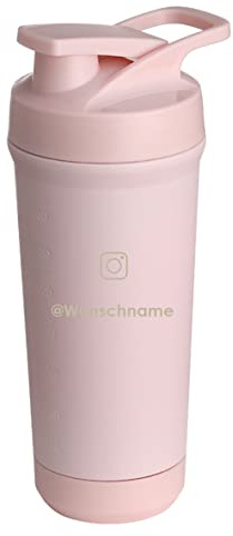 Teemando® individuell gravierter Premium Edelstahl Shaker mit deiner Wunschgravur 750ml, auslaufsicherer Deckel, Shaker-Ball, spülmaschinengeeignet für Proteinshakes, Fitness Diät Geschenk (Rosa)