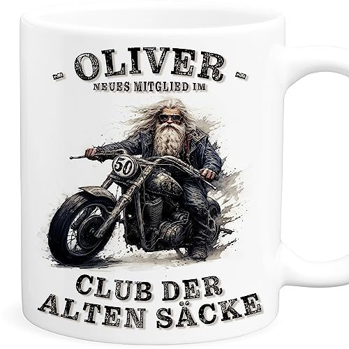 Club der alten Säcke 50 alter Sack Tasse Motorrad personalisiert Geschenk zum 50. Geburtstag Mann lustiges Geburtstagsgeschenk Kaffeetasse Biker (50)