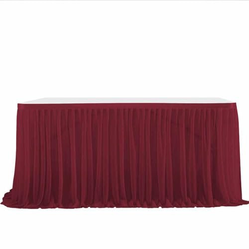 SHTGOI Tüll Tischrock Halbtransparent Tütü Tischröcke Organza Tischdecke mit Clips und Klettverschluss Tischverkleidung für Hochzeit,Geburtstag,Candy Bar,Weihnachten Weinrot 4FT(1.22M*0.77M)
