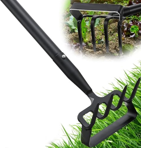 Zappa da giardino con manico regolabile per diserbo, scavatore, allentamento del terreno, zappa da giardino in metallo con rastrello coltivatore (76-183 cm)