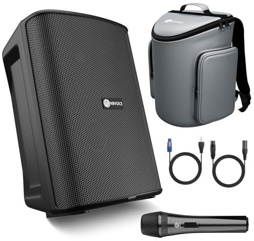 NBVOICE Sistema PA todo en uno con sonido estéreo, graves potentes, altavoz Bluetooth portátil de 8 pulgadas alimentado por 2 vías con bolsa, máquina de karaoke de 800 W con micrófono