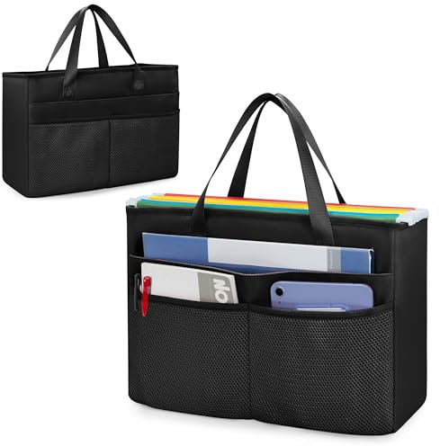 Prokva Händemappen Organizer Tasche A4, Reise Hängemappenbox mit Griff, Tragbar Faltbar Hängeregister Box, Tragbares Büro Organizer, Schwarz (Leere Tasche)