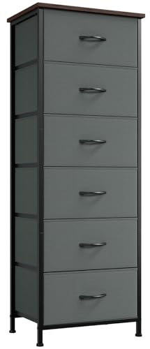 Somdot Comoda Dormitorio con Cajones de Tela, Cajonera para Salón, Estudio y Habitación Infantil, Armario, Gavetero, 30 Profundidad x 42 Ancho x 115 Alto (6 Cajones), Gris carbón
