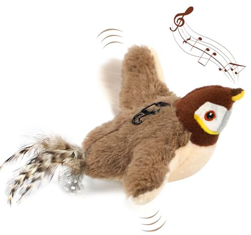 Nepfaivy Katzenspielzeug Elektrisch Vogel zur Selbstbeschäftigung - Interaktives Automatisches Katzenspielzeug mit Katzenminze, Intelligenz Aufladbares Katzen Spielzeug für Katzen zum Spielen Treten