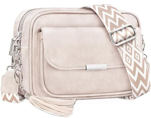 NEWIROVE Sac Bandoulière Femme En Cuir PU, Pochette à Main Avec Large Sangle Réglable et Amovible Pour Shopping, Travail et Voyages, Beige