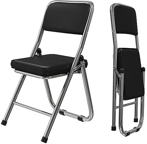 Rcynview 2 Klappstuhl Gepolstert, Klappstühle aus Leder und Starker Metallrahmen, Klappsessel bis 150 kg, Campingstuhl Faltbar, Stuhl Bürostuhl Platzsparender Schreibtischstuhl für Gast, Schwarz