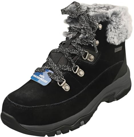 Skechers Damen Hiking, Boots, Black Suede/Duraleather/Faux Fur, 41 EU