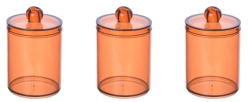 Marjoramy 3 PCS Cotton Pad Holder,Cotton Buds Dispenser with Lid,Clear Brown Plastic Apothecary Jar, Qtip Holder,Cotton Round Holder,Bathroom Containers Dispenser for Cotton Swab, Hair Ties, Floss