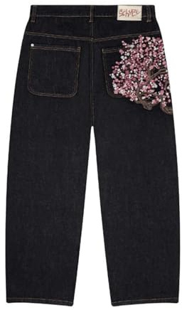 Pantalon en Jean Streetwear pour Hommes Distressed Casual Brodé Motif Floral Pantalon Loose Fit