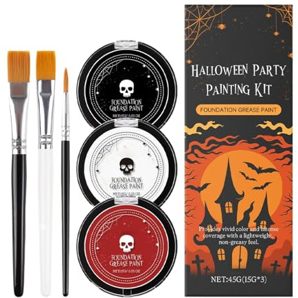 Foundation Weiß Gothic – Gesichts- und Körperfarbe, Schwarz, Weiß, Rot, mit Pinsel im Lieferumfang enthalten | Make-up für Halloween-Partys, Shows und Cosplay Frauen Männer