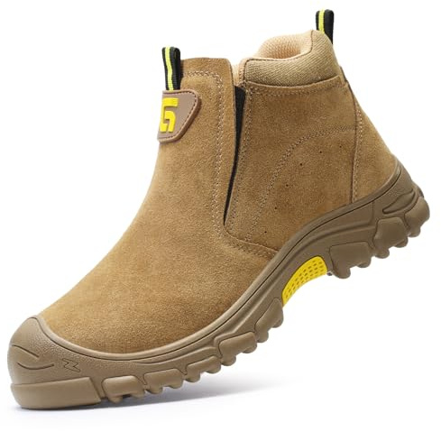 LAoutun Safety Boots Men Slip On Steel Toe Work Boots Protective Shoes