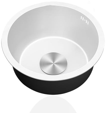 Lavabo Cuisin Rond Blanc,éVier Inox,Petit Evier de Cuisine 1 Bac Avec Raccords de Vidange pour Bar,Caravane, Camping,FaçOns D'Installer Sur Le Plan Et Sous Plan (Ø 36cm)
