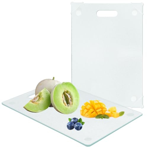 Zuxbolf 2 Pz Tagliere in Vetro Temperato per Cucina da 30 x 20 cm,Tagliere Trasparente Resistente al Calore,Lavabile in Lavastoviglie, Ideale per Piano di Lavoro della Cucina