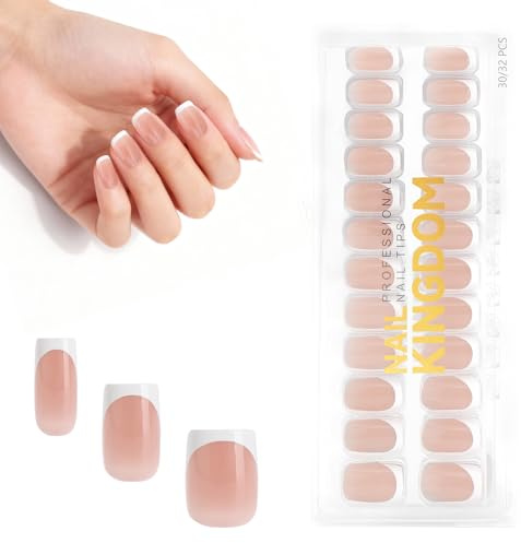 VOSSOT Unghie French Press On – 32 Pezzi Unghie Finte Corte Nude – Artificiali Naturali Facili da Applicare, Press On Nails French per Donne Casa o Matrimonio