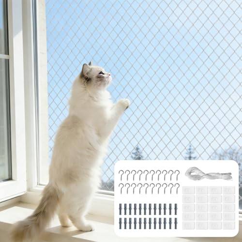 Hainue Filet de Protection Chat,10 X3 M Transparent Filet Fenetre Chat,Filet de Protection Chat Balcon Résistant en Nylon avec Matériel d'installation,pour Balcons,Escaliers, Fenêtres,Terrasses