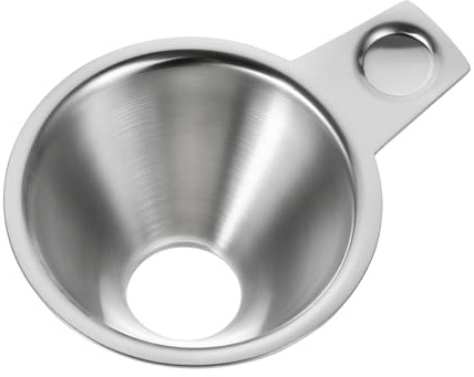 Imbuto in acciaio inox, imbuto per macinaspezie, piccolo imbuto in metallo per uso cucina per riempire bottiglie macinasale e pepe, argento, con manico ergonomico