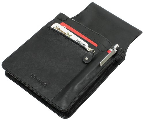 Étui de serveur professionnel en cuir de vachette pour iPad mini jusqu'à 8 avec compartiment zippé Noir, Noir avec poche zippée, Taille unique, Moderne