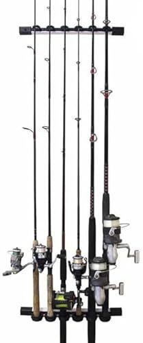 Rush Creek Creations Fishing Rod Holder for 6 Rods, Fishing Pole Holder for Garage Organization & Wall Storage, for Fishing Reels, Fishing Gear, & Fishing Accessories (Vertical/Horizontal Rack) 1 Pack