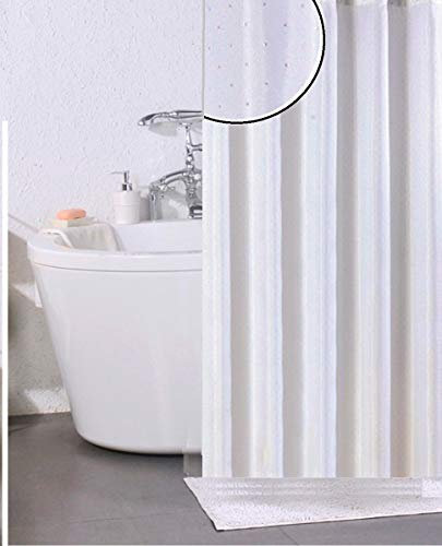 Optimal Products Luxury White Glitter Diamante Polyester Weighted Hem Shower Curtain (White Diamante)