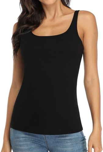 Charmo Women's Basic Solid Camisole Vest Top Fitted Sleeveless Cami Black M