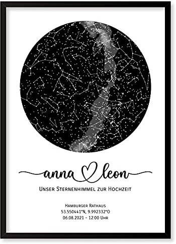 WUNDERLAND EDITION Personalisierte Sternenkarte - Sternenhimmel Poster - Die Sternenkarte vom Wunschdatum mit Wunschtext - Personalisiertes Geschenk mit Liebe - Valentinstag, Hochzeit, Verlobung