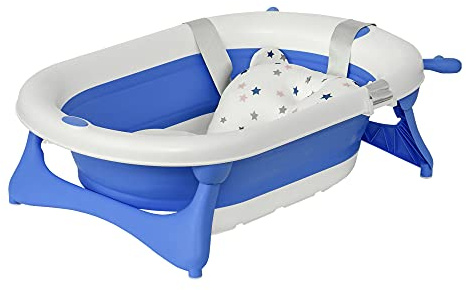 HOMCOM Bañera Plegable para Bebé 0-3 Años 81,5x50,5x23,5 cm Cojín Azul