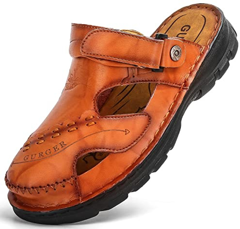 GURGER Sandali Uomo Pelle Estivi Punta Chiusa Sportivi Scarpe da Trekking Zoccoli Sabot