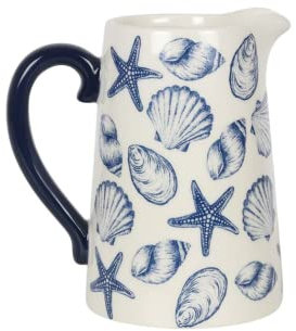 Something Different CO_17822 Pichet à fleurs en céramique Motif coquillages Blanc et bleu 17 cm Hauteur 18 cm Largeur 17 cm Profondeur 12 cm
