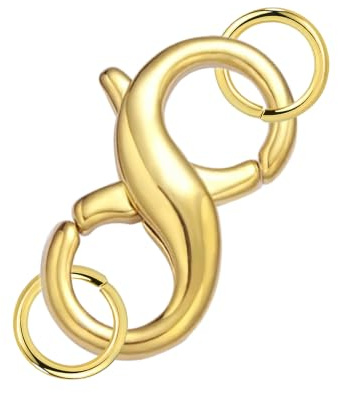Lobster Clasp Double Opening Gold Lobster Clasp with Jump Rings 14k Gold Plated Sterling Silver Necklace Clasp Connector Bracelet Clasp for DIY Jewelry Repair Kit 0.55 x 0.24 Inch
