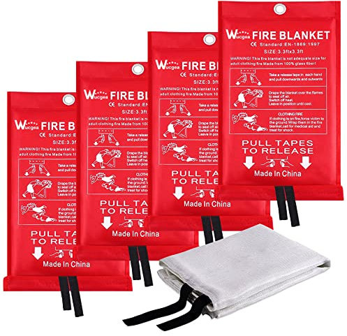 Notstand Löschdecke für küche - 4 Packung Feuerlöschdecke DIN EN 1869:1997 Sicherheit Glasfaser Brandschutzdecke für Fettbrände Auto Schule Kamin Grill Büro Garage Schweißen Lager 1,0m x 1,0m…