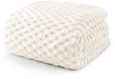 Exclusivo Mezcla Coperta Plaid Pile di Flanella per Divano, 220x240 CM Coperta Letto Matrimoniale con Elegante Jacquard, Morbida e Calda, Bianco