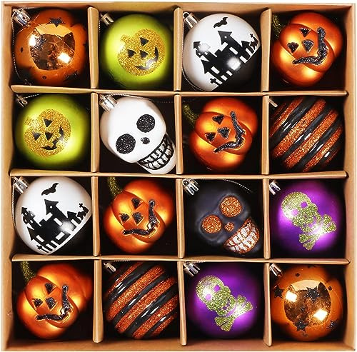 SVNVIOZ Lot de 16 boules de Noël incassables en forme de citrouille coquine à suspendre pour décorations de fête d'Halloween