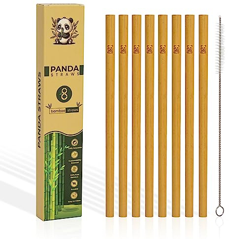 Panda Straws - Reusable Bamboo Straws, 8-Pack with Cleaning Brush, Eco-Friendly, Plastic-Free, Sustainable for Everyday Use