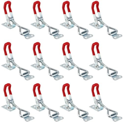 YIXNSW 12 Stück Spannverschluss Kistenverschluss Einstellbare Kniehebelspanner Spannverschluss Klein Kistenverschluss für Schranktüren, und Fenster Silber, Ladekapazität bis 100 kg Rot