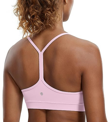 CRZ YOGA Soutien-Gorge de Sport Rembourré Faible Impact Impact pour Femmes Y Dos Nageur Spaghetti Straps Yoga Bra Tops Pivoine Rose S