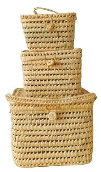 Malle osier, Caisse de rangement en osier, Lot de 3 petites malles de rangement osier, Malle et vanity osier