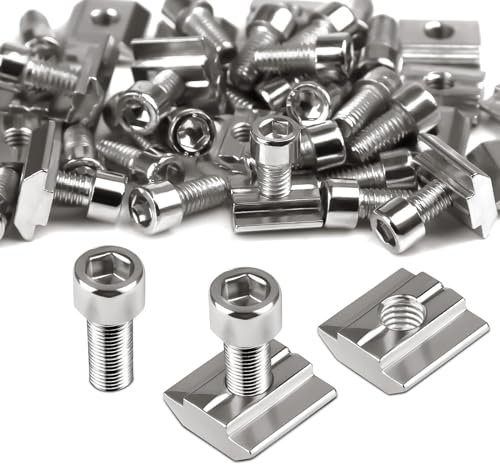 Ziamzra 50 Stück Nutensteine M8 Set 25 Stück T Nut Schiene M8 & 25 Stück Schrauben M8 30-Serie Nut 8 Typ B Schiebemuttern T Nutmuttern Kohlenstoffstahl für Aluprofil Extrusionsschlitz Führungsschiene