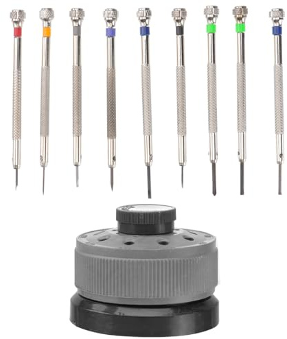 Homoyoyo Watch Repair Tools 9-Piece Precision Flat Slotted Screwdriver Set 0.5Mm-2.5Mm with Spare Blades and Revolving Base for Watchmakers Eyeglass Frames and Electronic Repairs