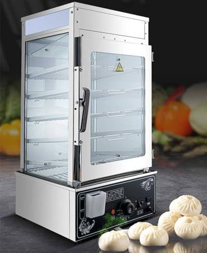 Cuiseur vapeur électrique commercial à 5 couches en acier inoxydable de 1200 W, contrôle de la température, pour cuire des petits pains cuits à la vapeur, du pain, des boulettes – Chauffe-aliments