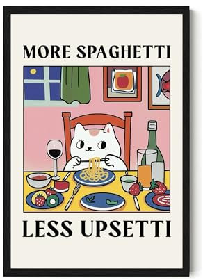 More Spaghetti Less Upsetti Poster - Ideal als Dekoration für Wohnzimmer und Büro, Bistro-Ess-Pasta-Motiv, Regretti-Katze - Einzigartige Wandkunst, 27,9 x 43,2 cm