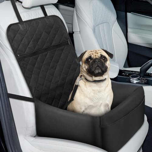 Mozvvco Hundesitz Auto, 2-in-1 Hundebett Auto Hunde Autositz Rückbank, Autositz Hund mit Sicherheitsgurt & Saugfähige Matte & Waschbarer Bezug, Hundeautositz für Kleine Hunde, Schwarz