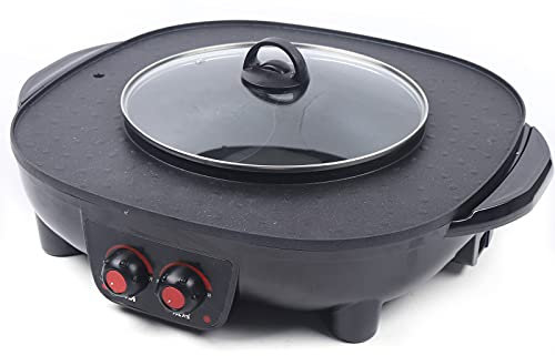 Hot Pots Eléctricos Hot Pot Barbacoa Sartén Barbacoa 2 en 1 Horno de olla Caliente Máquina de Barbacoa sin Humo con Asa, para Carnes, Mariscos, Carnes, Pastas en Hogar, Restaurantes, 49 x 42 cm