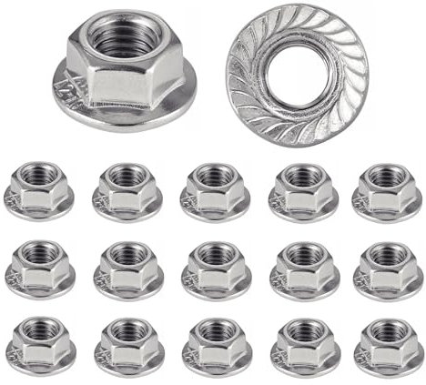Ecrou INOX à embase crantée M8 | écrous rondelle à bride pour vis Ø 8mm | Autobloquant Hexagonal DIN 6923 / ISO 4161 | Acier inoxydable A2 (V2A / 304) Ecrou de sécurité : LOT DE 20 Pcs - ProRaje
