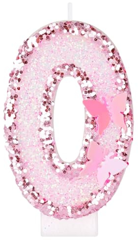 Alaoo Numéro 0 Bougies d'anniversaire, Bougies d'anniversaire Numéro,3D Rose Bougie Chiffre 0,Bougies Gâteau Topper Decoration,Papillon Decoration Gateau Anniversaire,pour Les Enfants, Adultes,1.8cm