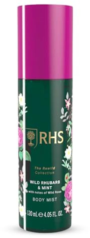 RHS Rewild Rhubarb and Mint Body Mist Jasmine Rose Musk Notes 120ml | Fine Fragrance Mist with Notes of Jasmine, Rose and Musk for a Light Refreshing All Day Scent. Nature Inspired.
