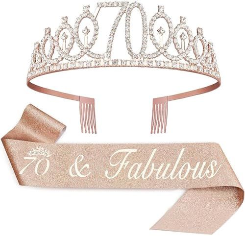 Couronne décorative 70 ans pour femme - Écharpe d'anniversaire et couronne d'anniversaire pour cadeau - Décoration d'anniversaire 70 ans - Femme pour accessoires de fête