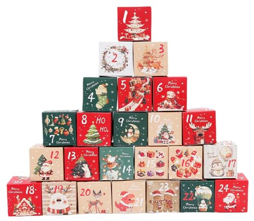 Calendario 'Avvento ricaricabile - Scatola di carta bianca da 24 scomparti | Porta regali creativo con conto alla rovescia per adulti, bambini e adolescenti | Decorazione natalizia invernale per c