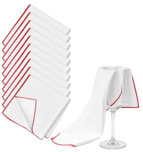 10 Pezzi Panno Vetri Senza Aloni, 30 X 30 cm Panno Microfibra Vetri, Panni per La Pulizia In Vetro, Panni In Microfibra Riutilizzabili per Pulizia Superficie Lucida Occhiali Finestre,Vino Rosso,Bianco